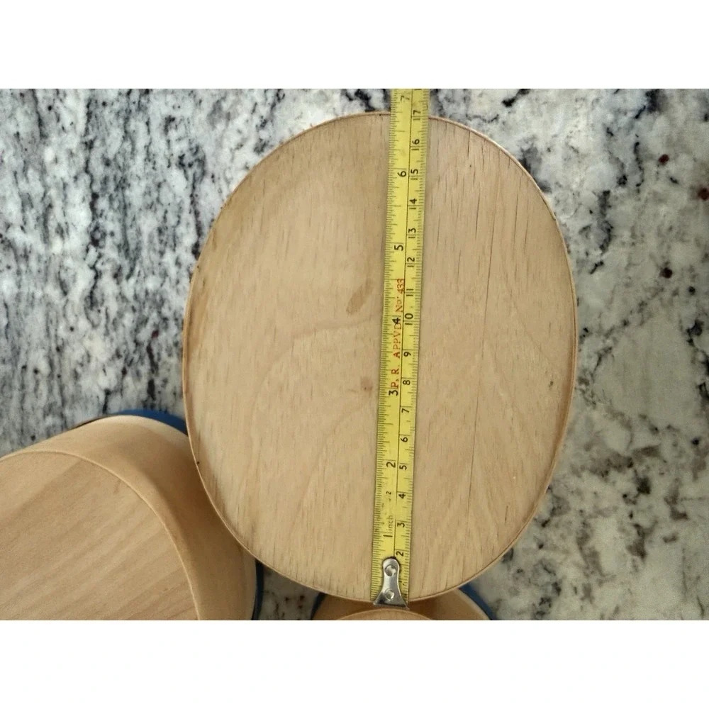 VTG 3 Wooden Oval Shaker Style Nesting‎ Boxes Trinkets Geese W/Blue Ribbons